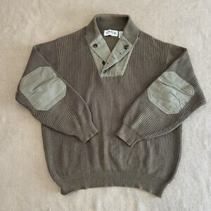 Orvis Shawl Collar Military Mechanic Heavy Knit Elbow Patch Sweater Medium